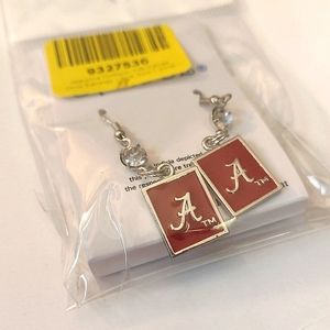NWT Women's Alabama Crimson Tide Red & Silver Toned Square Dangle Earrings